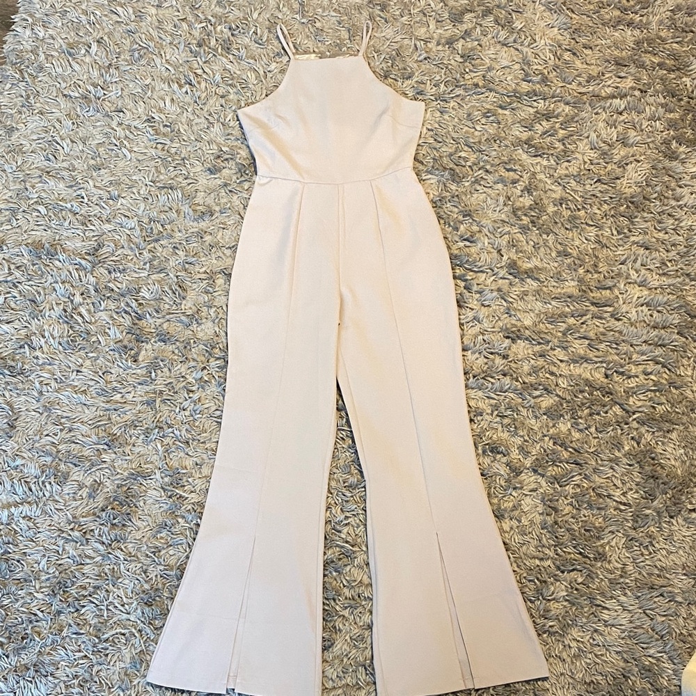 Nasty Gal Light Grey Sleeveless Split Hem Flare Leg Jumpsuit